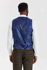 Costum Harris Green Check Tweed cu vestă contrastantă Belmont Sage