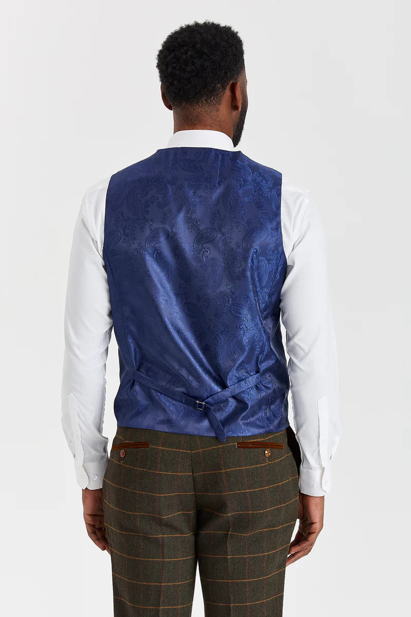 Costum Harris Green Check Tweed cu vestă contrastantă Belmont Sage