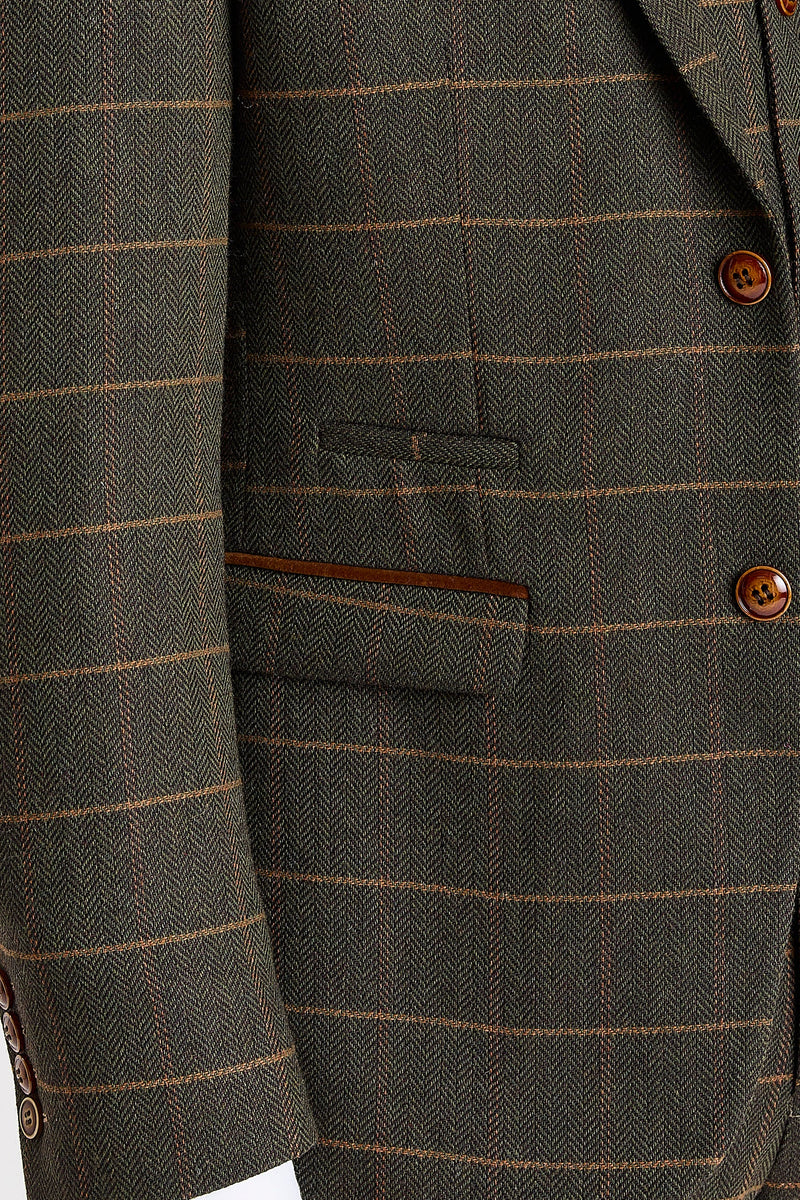 Harris - Sacou verde din tweed cu model herringbone în carouri