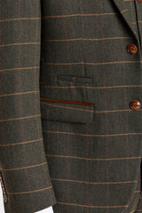 Harris - Sacou verde din tweed cu model herringbone în carouri
