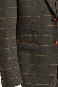 Harris - Sacou verde din tweed cu model herringbone în carouri