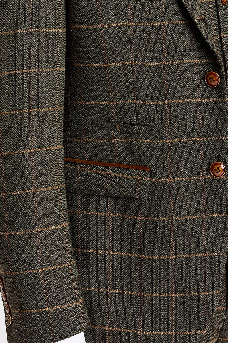 Harris - Sacou verde din tweed cu model herringbone în carouri