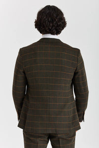 Harris - Sacou verde din tweed cu model herringbone în carouri