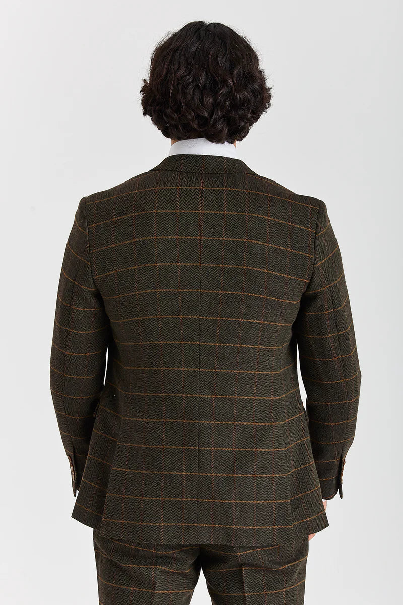 Harris - Sacou verde din tweed cu model herringbone în carouri