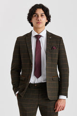 Harris - Sacou verde din tweed cu model herringbone în carouri