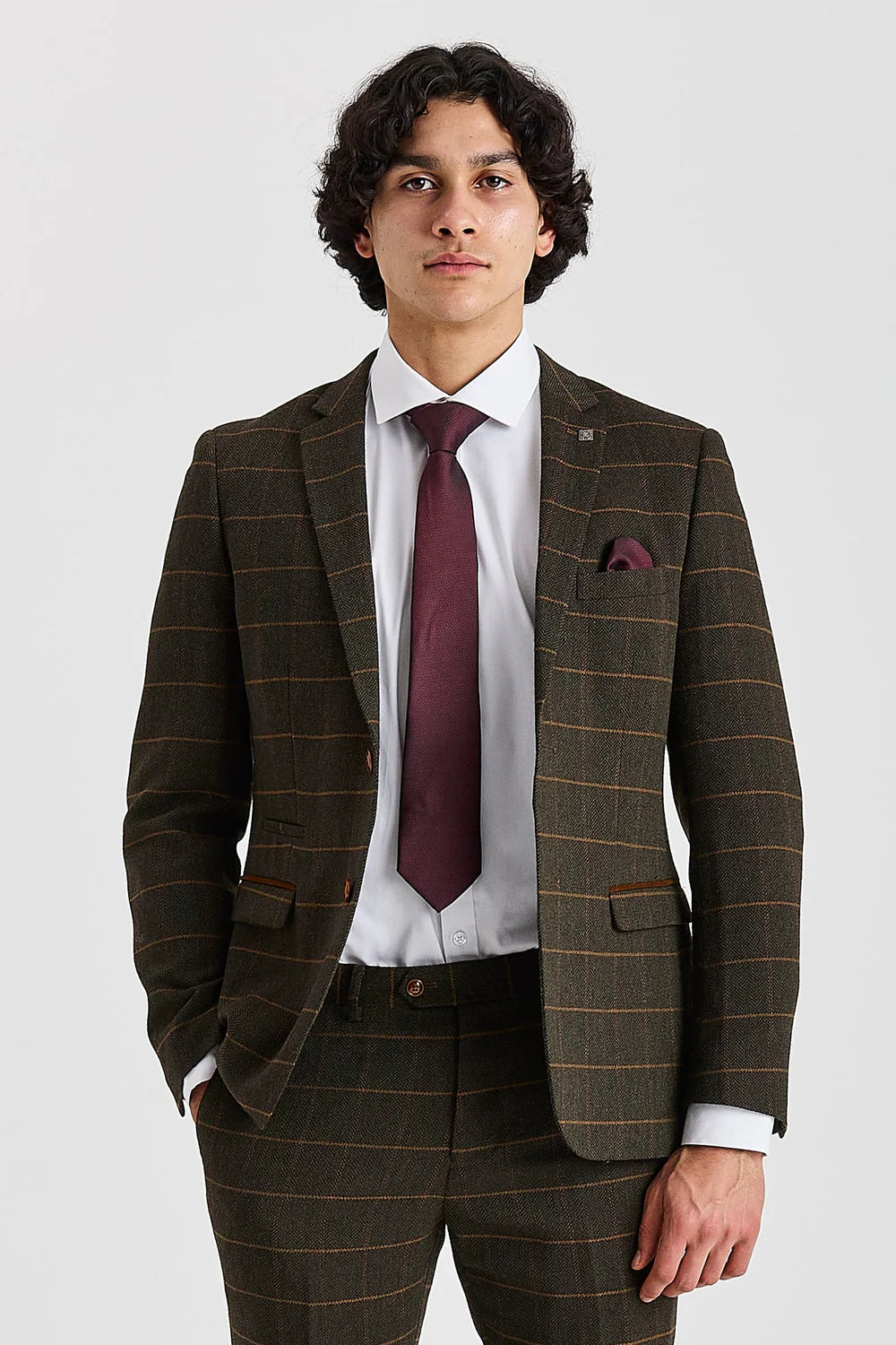 Harris - Sacou verde din tweed cu model herringbone în carouri