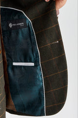 Harris - Sacou verde din tweed cu model herringbone în carouri