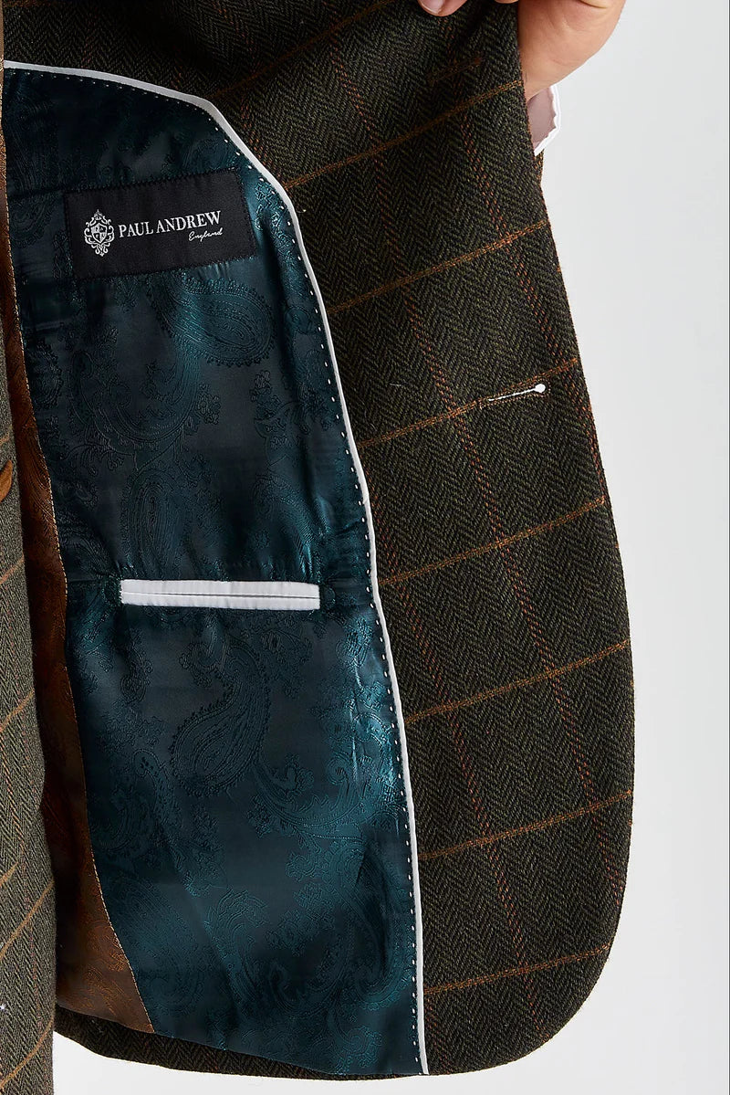 Harris - Sacou verde din tweed cu model herringbone în carouri