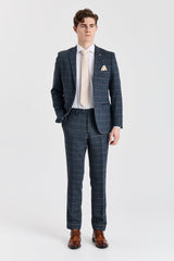 Harris - Costum bărbătesc bleumarin din 3 piese din amestec de lână și tweed