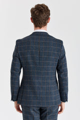 Harris - Costum bărbătesc bleumarin din 3 piese din amestec de lână și tweed