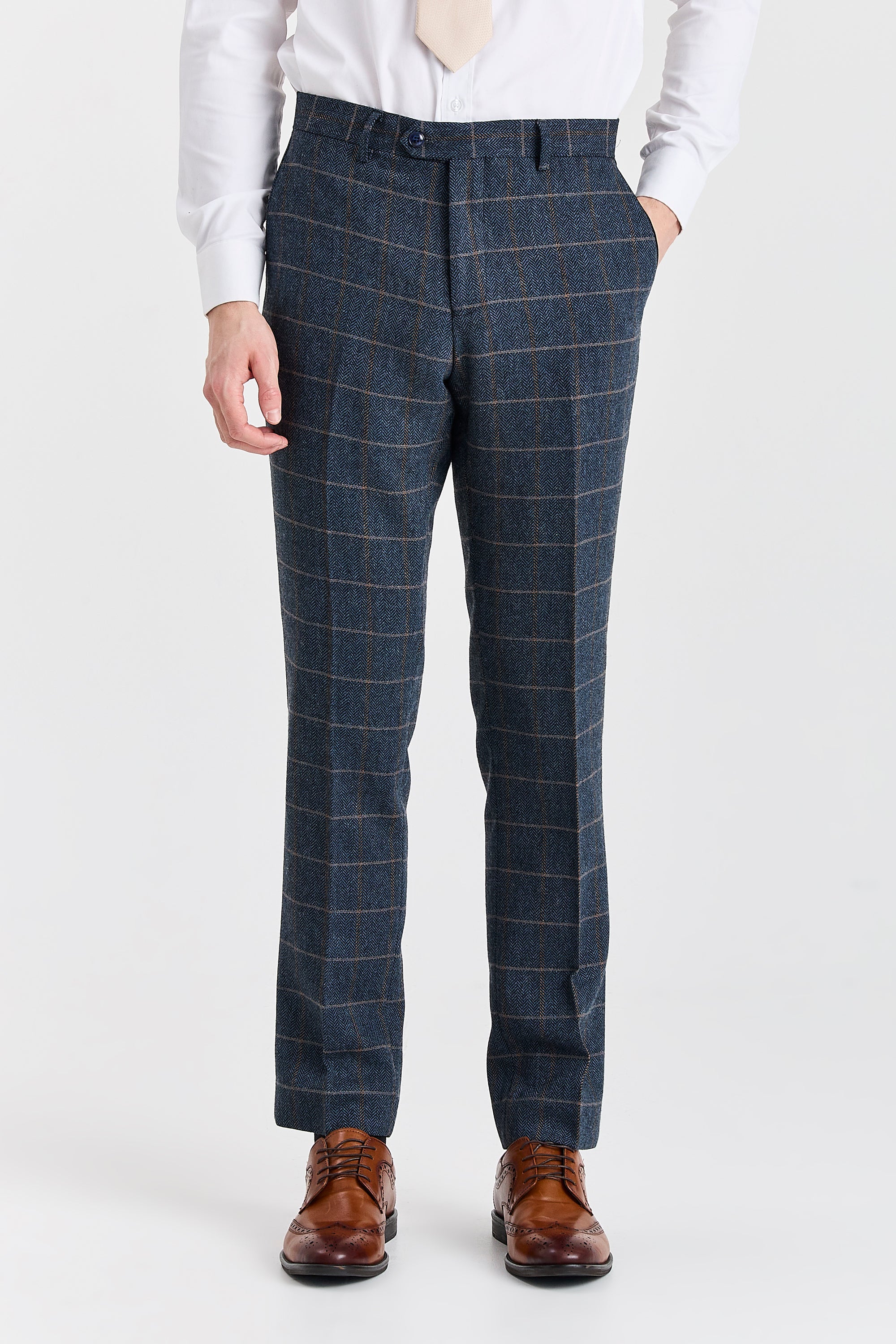 Harris - Pantaloni bărbătești din amestec de lână și tweed bleumarin