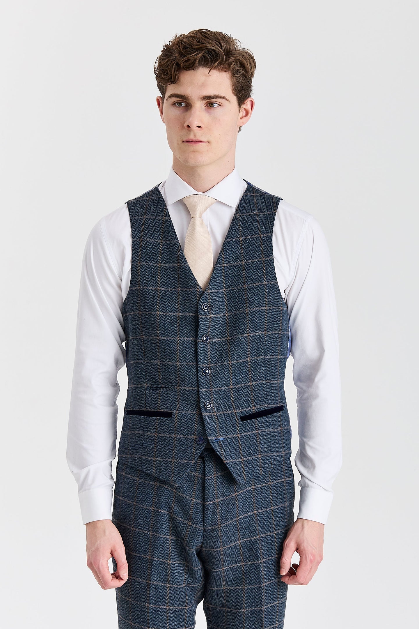 Vestă Harris - Vestă bărbătească din amestec de lână și tweed bleumarin