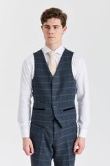 Vestă Harris - Vestă bărbătească din amestec de lână și tweed bleumarin