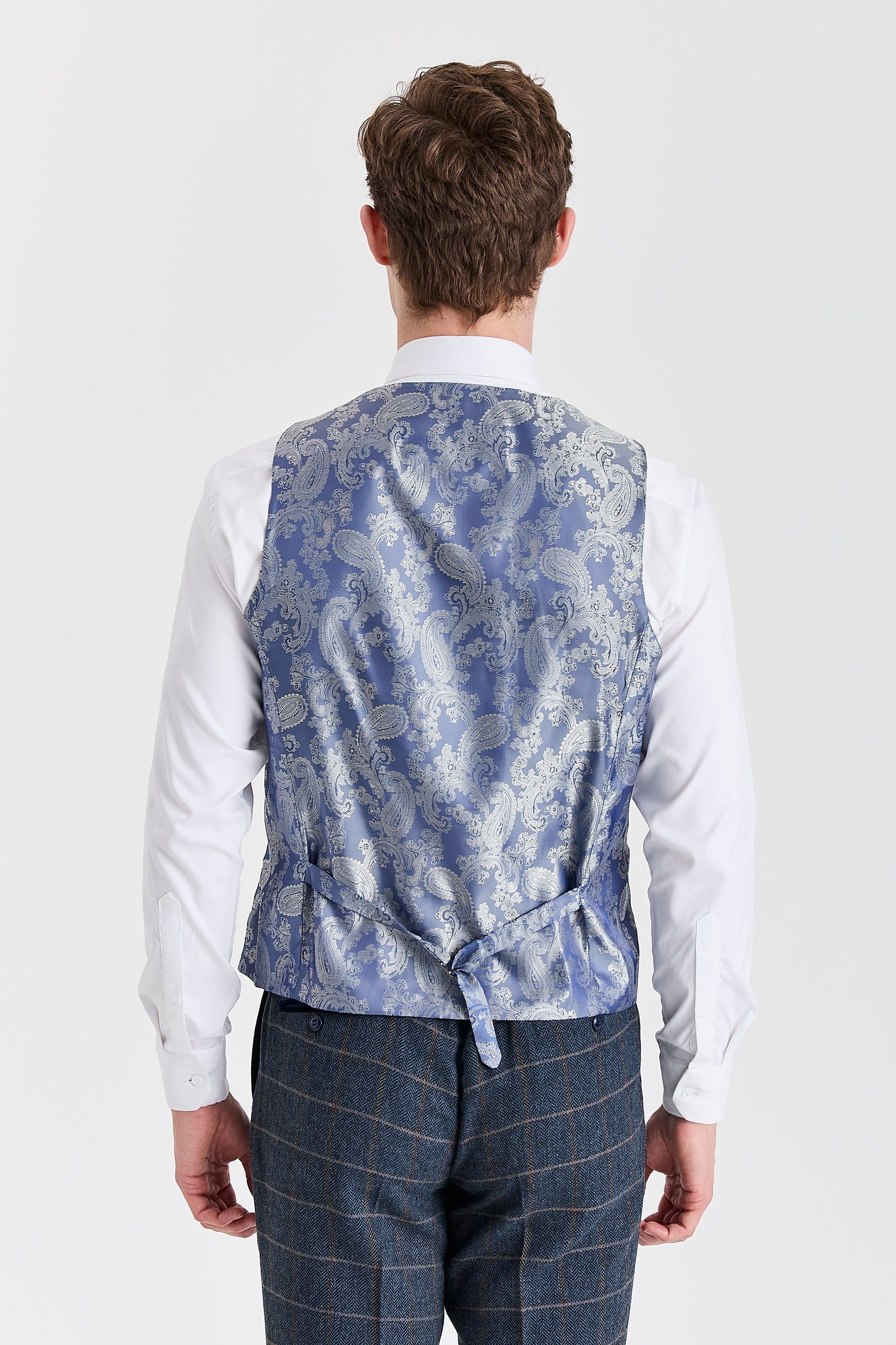 Vestă Harris - Vestă bărbătească din amestec de lână și tweed bleumarin