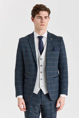 Costum Harris Navy Tweed cu vestă Belmont argintie contrastantă