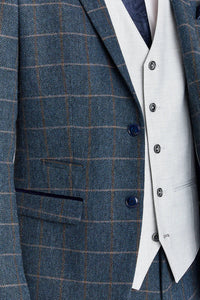 Costum Harris Navy Tweed cu vestă Belmont argintie contrastantă