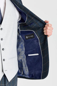 Costum Harris Navy Tweed cu vestă Belmont argintie contrastantă