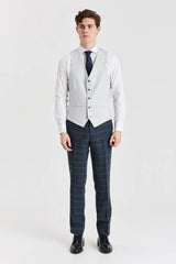 Costum Harris Navy Tweed cu vestă Belmont argintie contrastantă