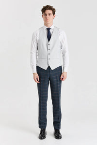 Costum Harris Navy Tweed cu vestă Belmont argintie contrastantă