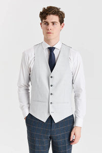 Costum Harris Navy Tweed cu vestă Belmont argintie contrastantă