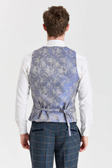 Costum Harris Navy Tweed cu vestă Belmont argintie contrastantă