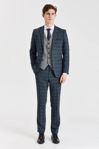 Costum Harris bleumarin tweed cu vestă Harris gri contrastantă din tweed