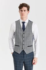 Costum Harris bleumarin tweed cu vestă Harris gri contrastantă din tweed