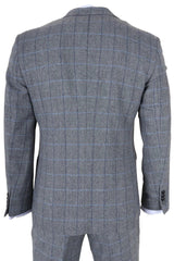 Harris - Costum bărbătesc gri din 3 piese, model herringbone, tweed, în carouri