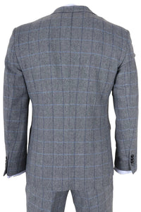 Harris - Costum bărbătesc gri din 3 piese, model herringbone, tweed, în carouri