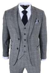 Harris - Costum bărbătesc gri din 3 piese, model herringbone, tweed, în carouri