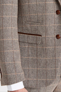 Harris - Sacou tweed maro în carouri herringbone pentru bărbați