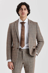 Harris - Sacou tweed maro în carouri herringbone pentru bărbați