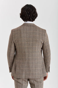 Harris - Sacou tweed maro în carouri herringbone pentru bărbați