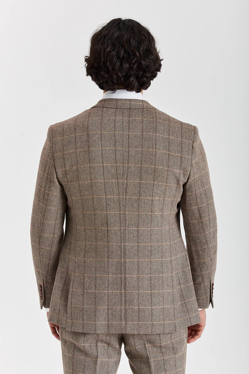 Harris - Sacou tweed maro în carouri herringbone pentru bărbați