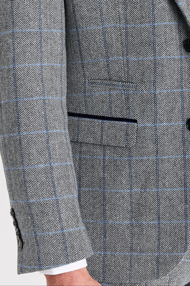 Harris - Sacou gri în carouri cu model herringbone din tweed pentru bărbați