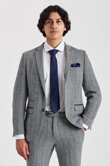Harris - Sacou gri în carouri cu model herringbone din tweed pentru bărbați