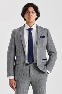 Harris - Sacou gri în carouri cu model herringbone din tweed pentru bărbați