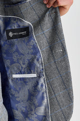 Harris - Sacou gri în carouri cu model herringbone din tweed pentru bărbați
