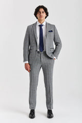 Harris - Sacou gri în carouri cu model herringbone din tweed pentru bărbați