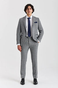 Harris - Sacou gri în carouri cu model herringbone din tweed pentru bărbați