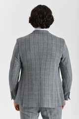 Harris - Sacou gri în carouri cu model herringbone din tweed pentru bărbați