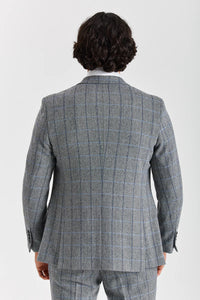 Harris - Sacou gri în carouri cu model herringbone din tweed pentru bărbați