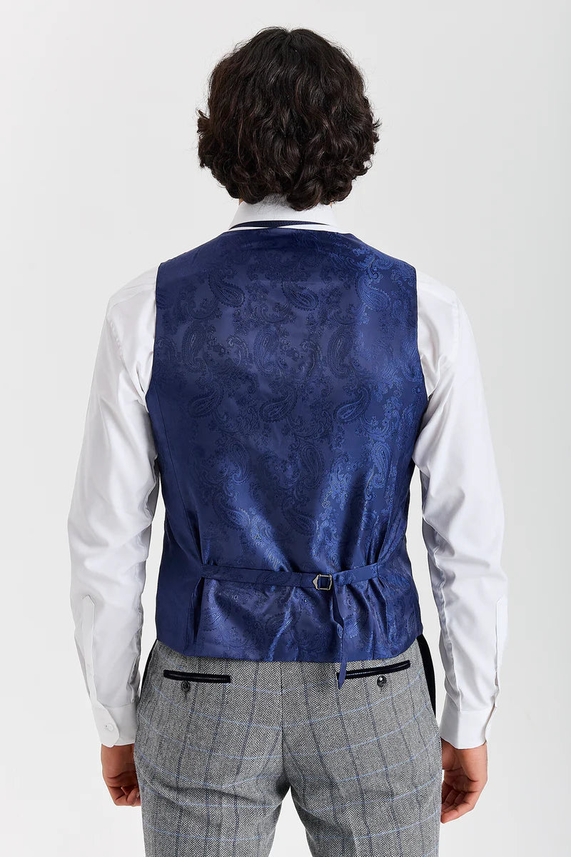 Vestă Harris - Tweed gri în carouri cu model herringbone pentru bărbați