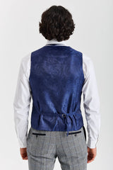 Vestă Harris - Tweed gri în carouri cu model herringbone pentru bărbați