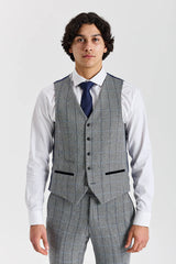 Vestă Harris - Tweed gri în carouri cu model herringbone pentru bărbați