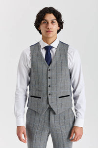 Vestă Harris - Tweed gri în carouri cu model herringbone pentru bărbați