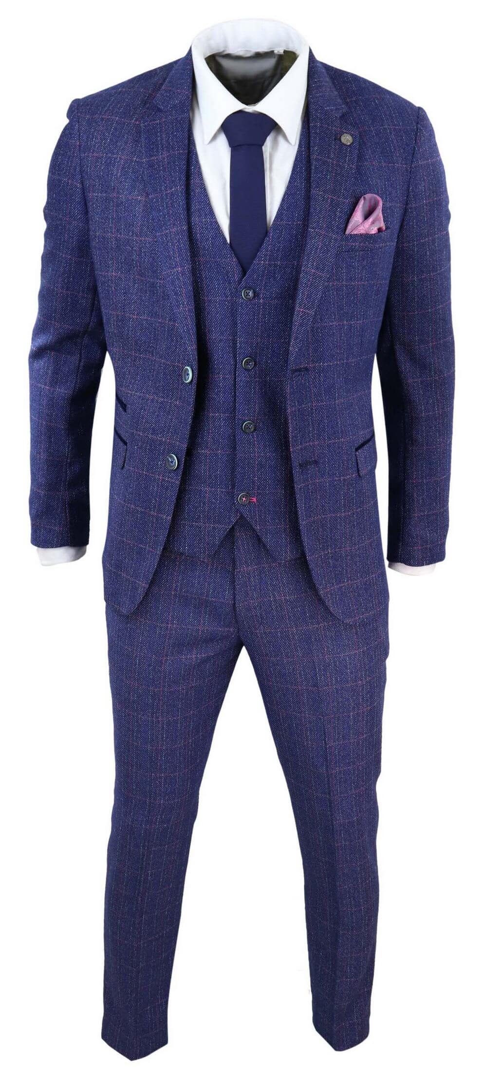 Blue 3 Piece Tweed Suit - Marc Darcy Harry