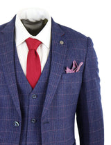 Mens Blue Purple Check 3 Piece Suit