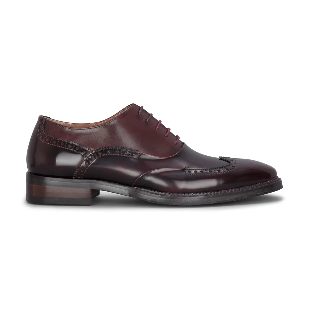 Harry - Pantofi Brogue bărbătești din piele lăcuită, culoare vin, model floral