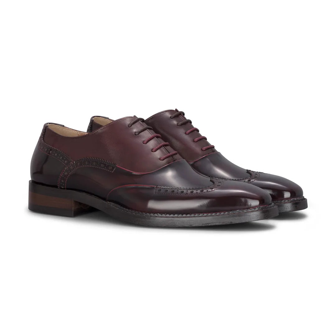 Harry - Pantofi Brogue bărbătești din piele lăcuită, culoare vin, model floral